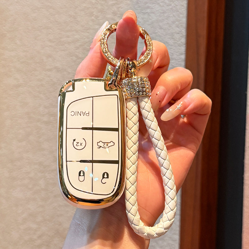 Key Fob Cover, TPU Car Keys Protector Case For For Chrysler 200 300 For Dodge For RAM For Challenger For Journey Smart Remote Keyless,5 Button Key Sleeve